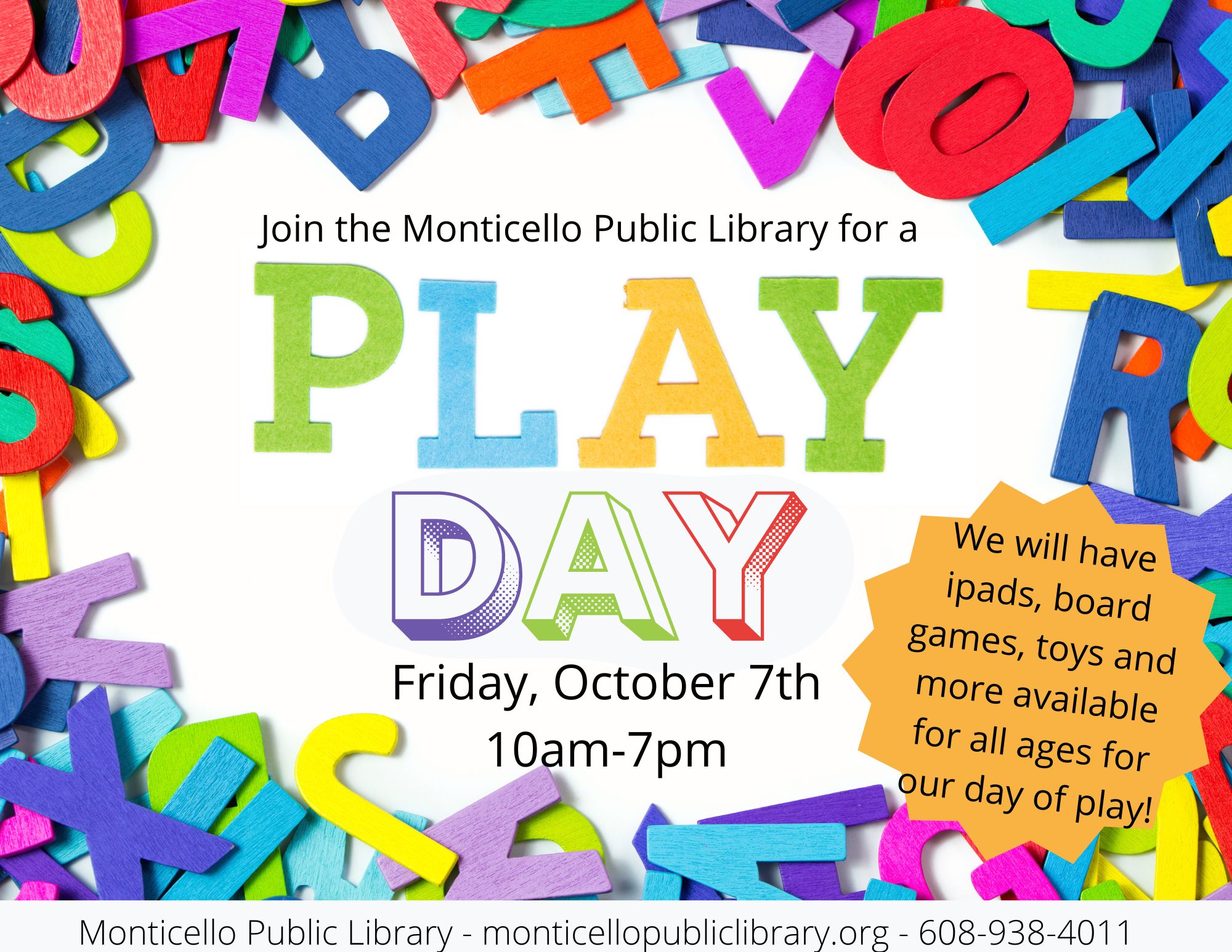 Play Day Library play day october 7th