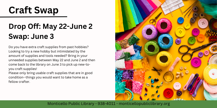 craft swap; may 22-june 3